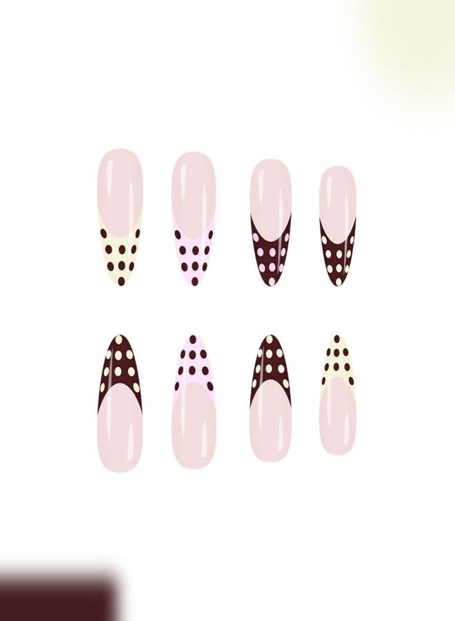 Sevgob Almond Press on Nails Polka Dot Nails Press on Medium False Nails with Designs Reusable Colorful French Tips Glue on Nails Glossy Dots Fake Nail Cute Fall Winter Nail for Women Manicure 24Pcs - Image 5
